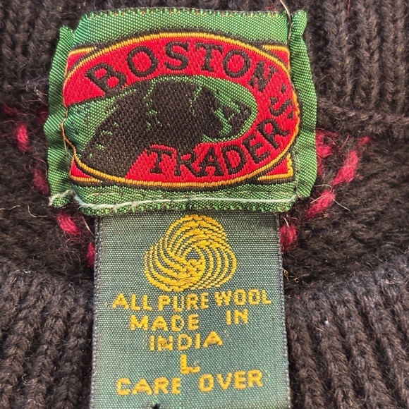 VTG 90s Boston Traders Men's Sweater Large Black 100% Wool Color Block Crewneck - Picture 10 of 13